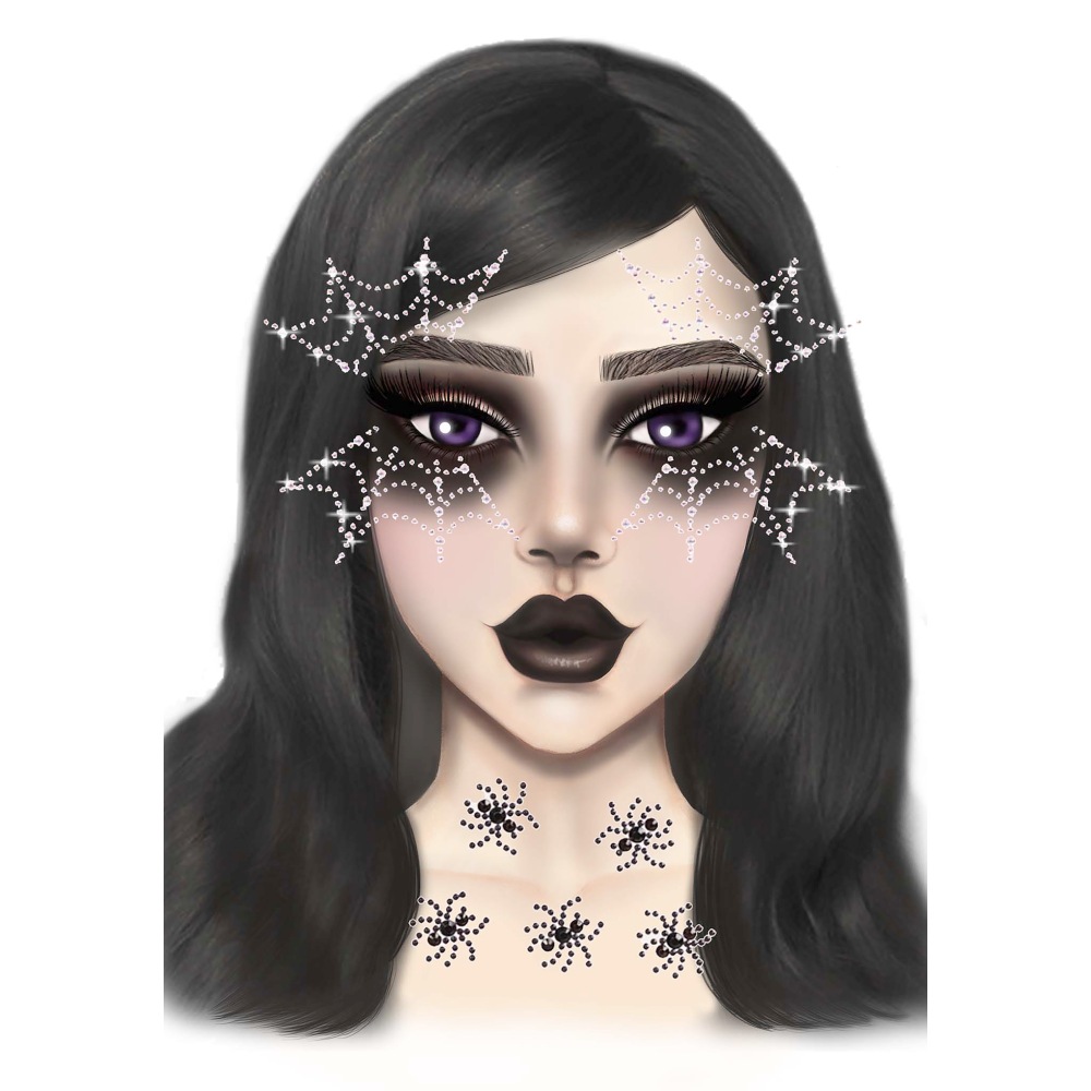 Leg Avenue - Spider Web Autocollant Diamant Bijou Visage - Blanc/Noir